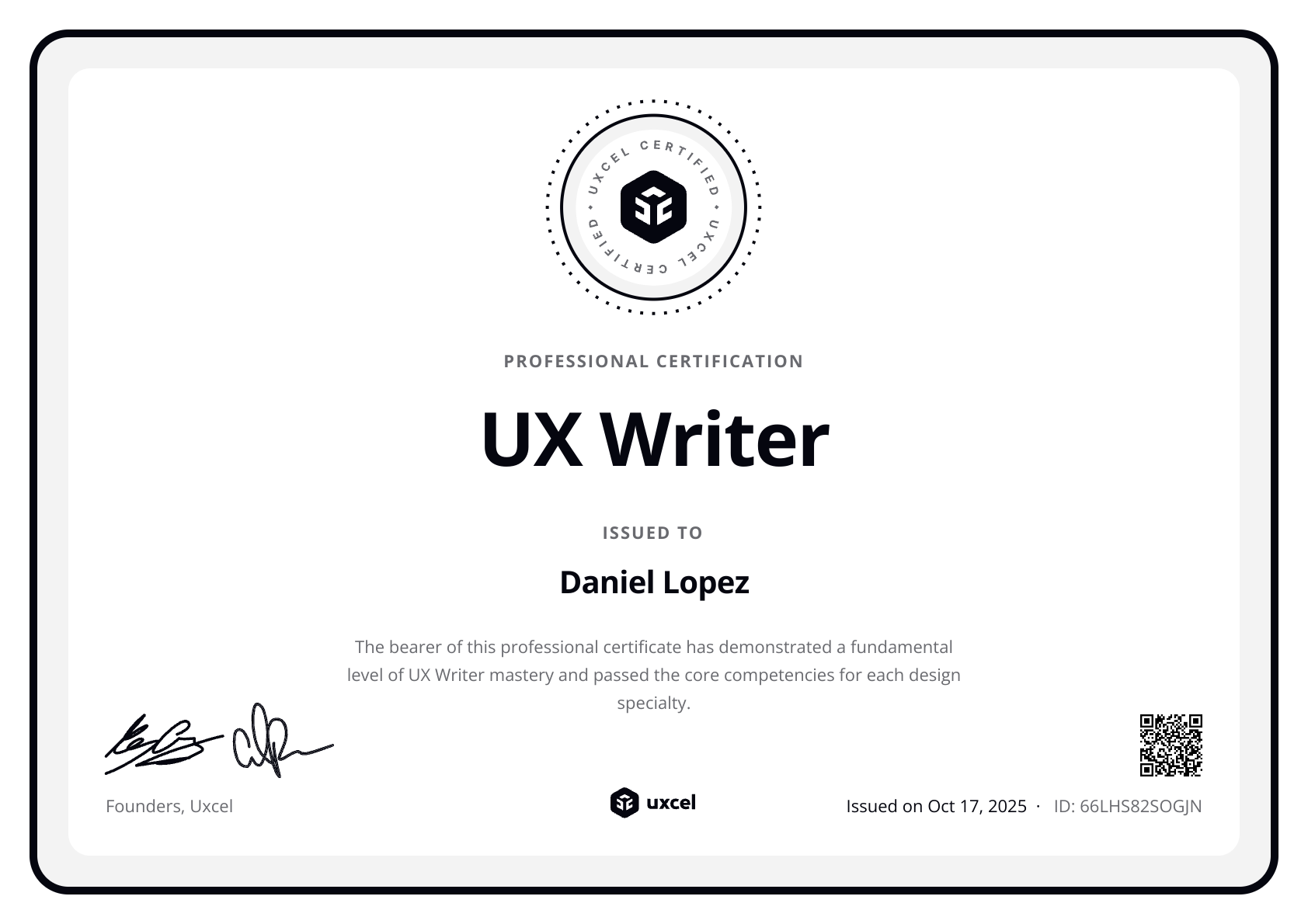 Daniel Lopez's certificate